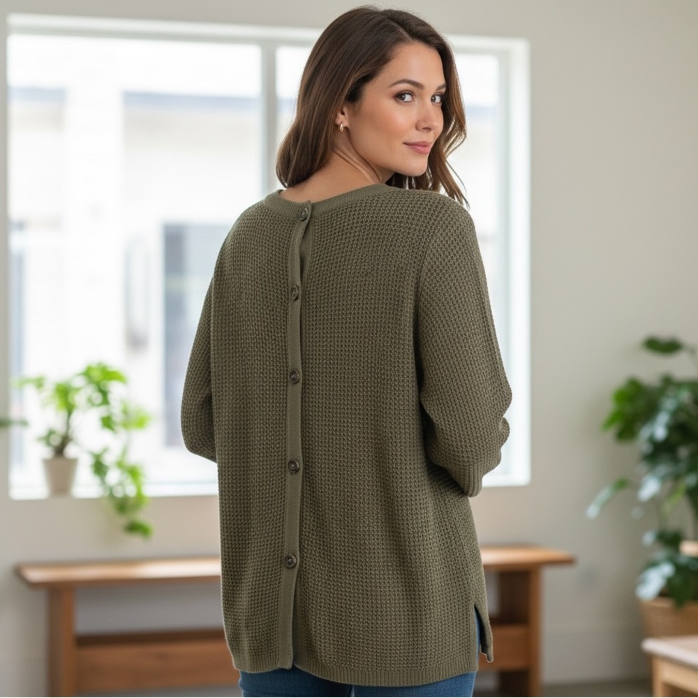 Max Studio Olive Button-Back Sweater - image 1
